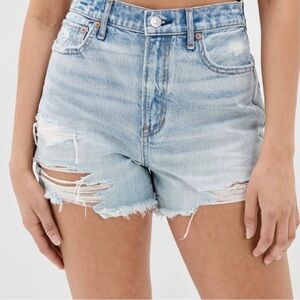 American Eagle Comfort Stretch Waistband High Rise Blue Denim Mom Shorts Sz 00